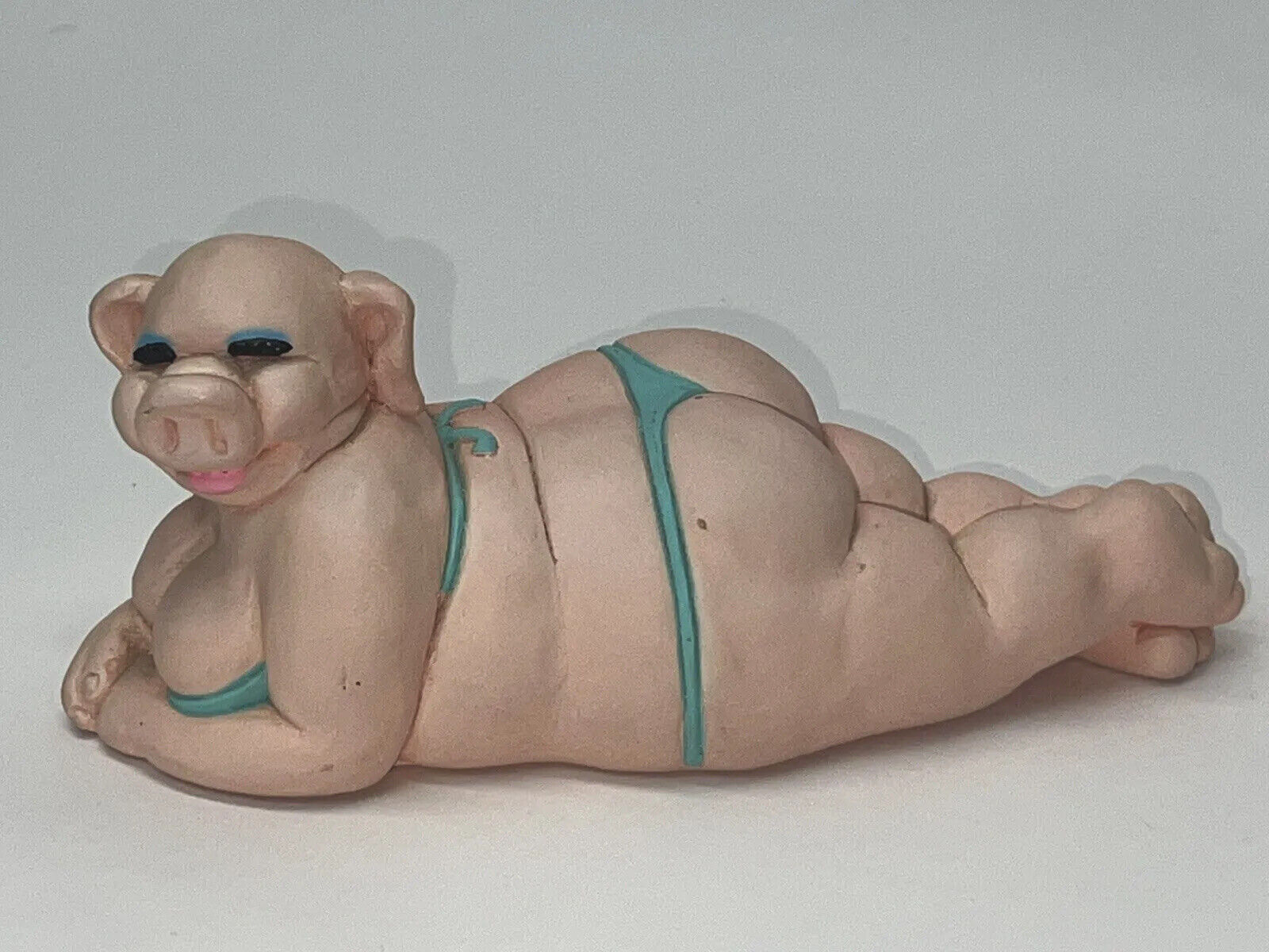 Vtg Wetherbee Female Sunbathing Pig In String Bikini Rare Funny Figurine