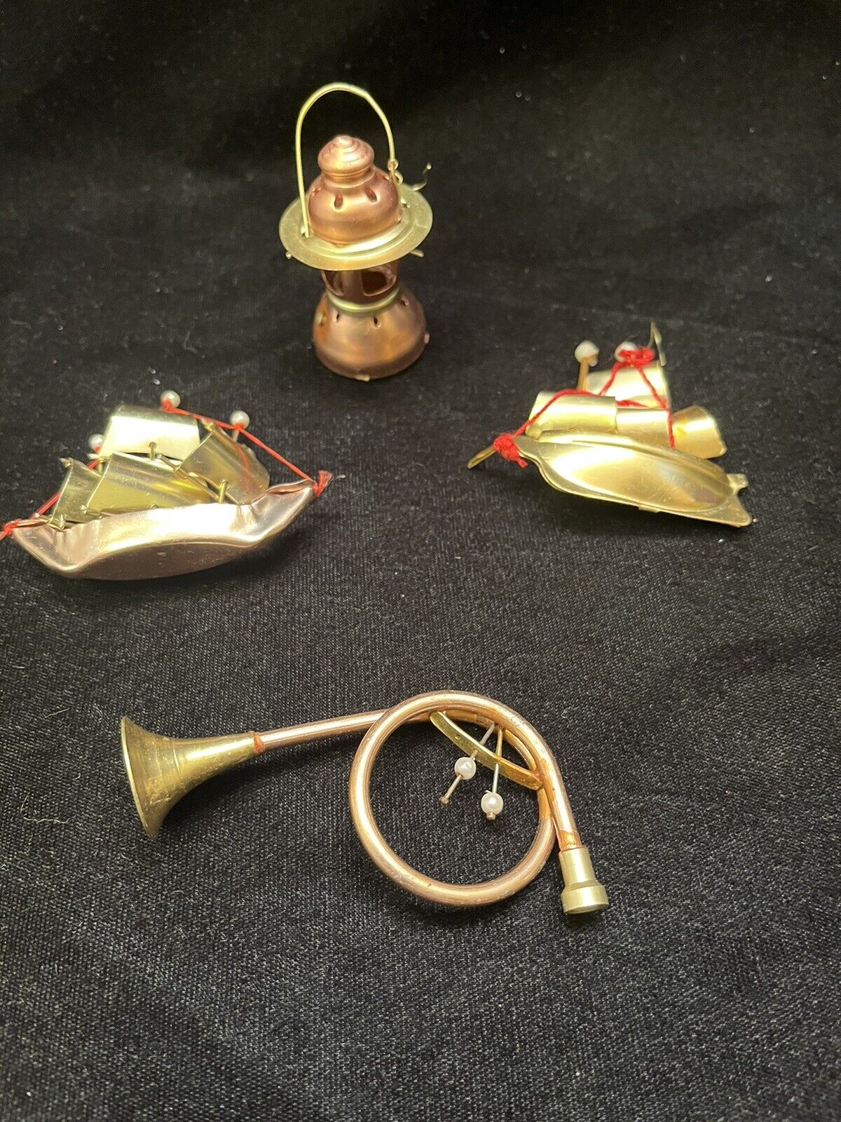 Vintage Small Copper Brass Christmas Ornaments Lot of 4