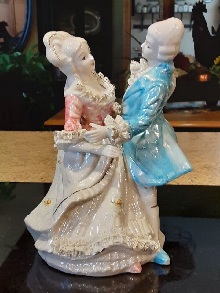 Antique/Vintage Hand Painted Porcelain Victorian Dancing Couple Figurine