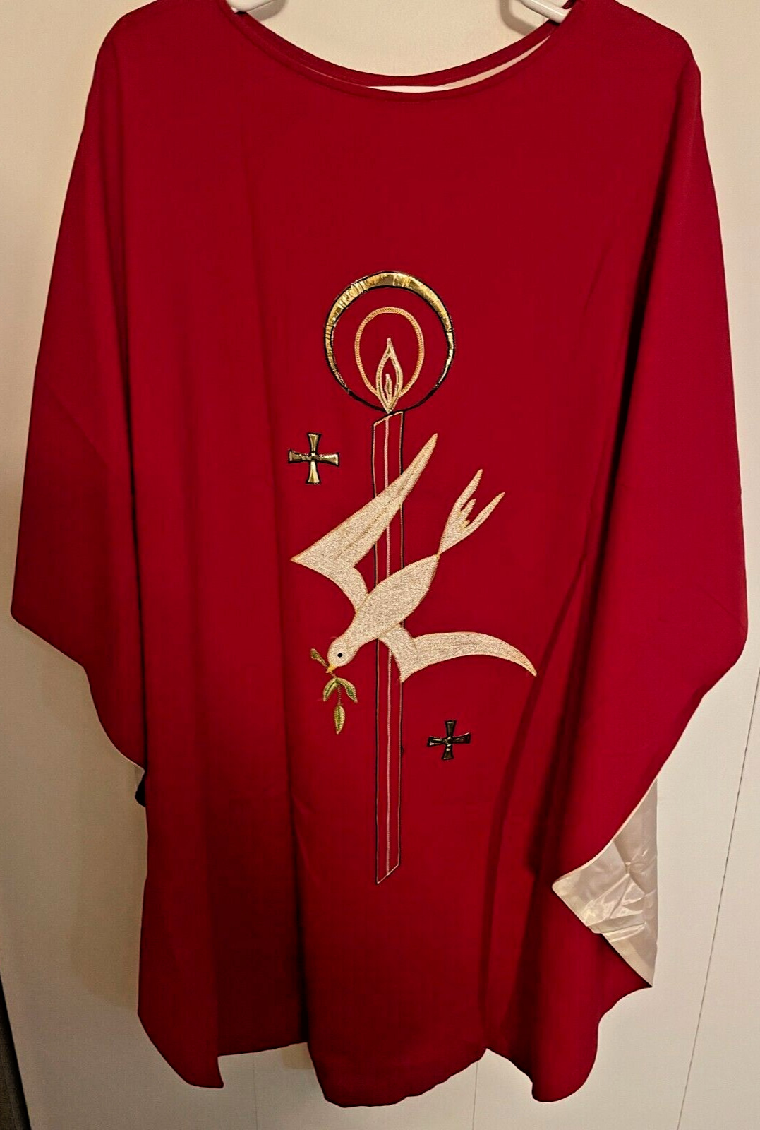 Beautiful Vintage Red Chasuble, with Holy Spirit