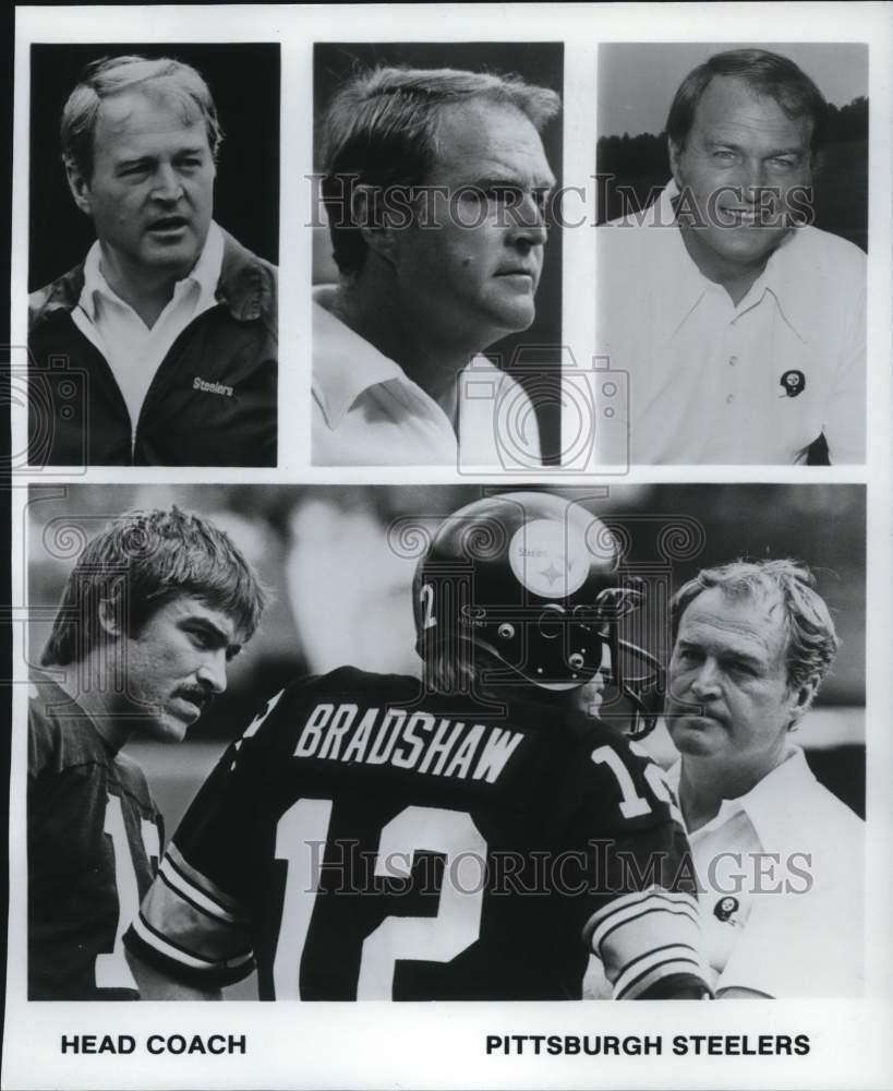 1981 Press Photo Pittsburgh Steelers Bradshaw talks to head football coach