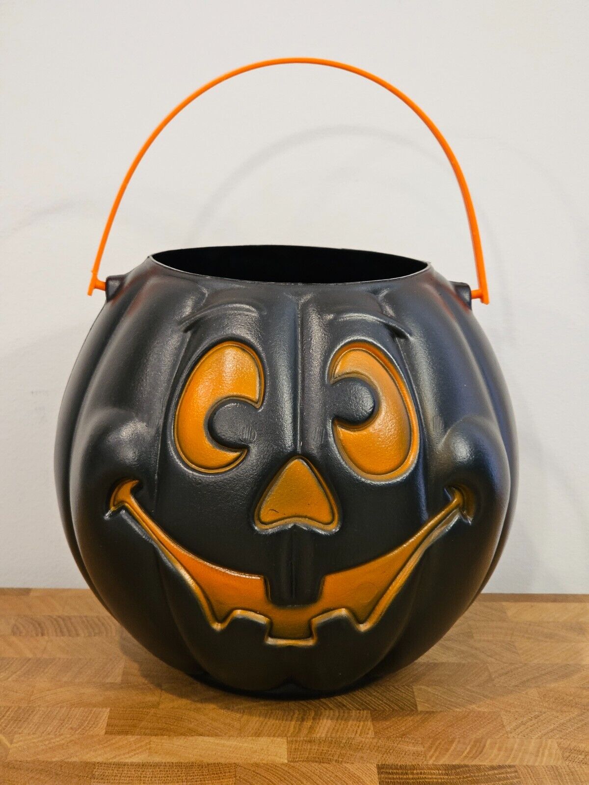 Vintage 1997 Grand Venture Black Blow Mold Jack O Lantern Pumpkin Halloween Pail