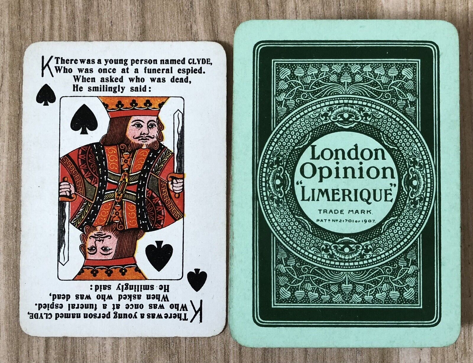 Antique Thos De La Rue playing cards LONDON OPINION LIMERIQUE NO Ace Spades