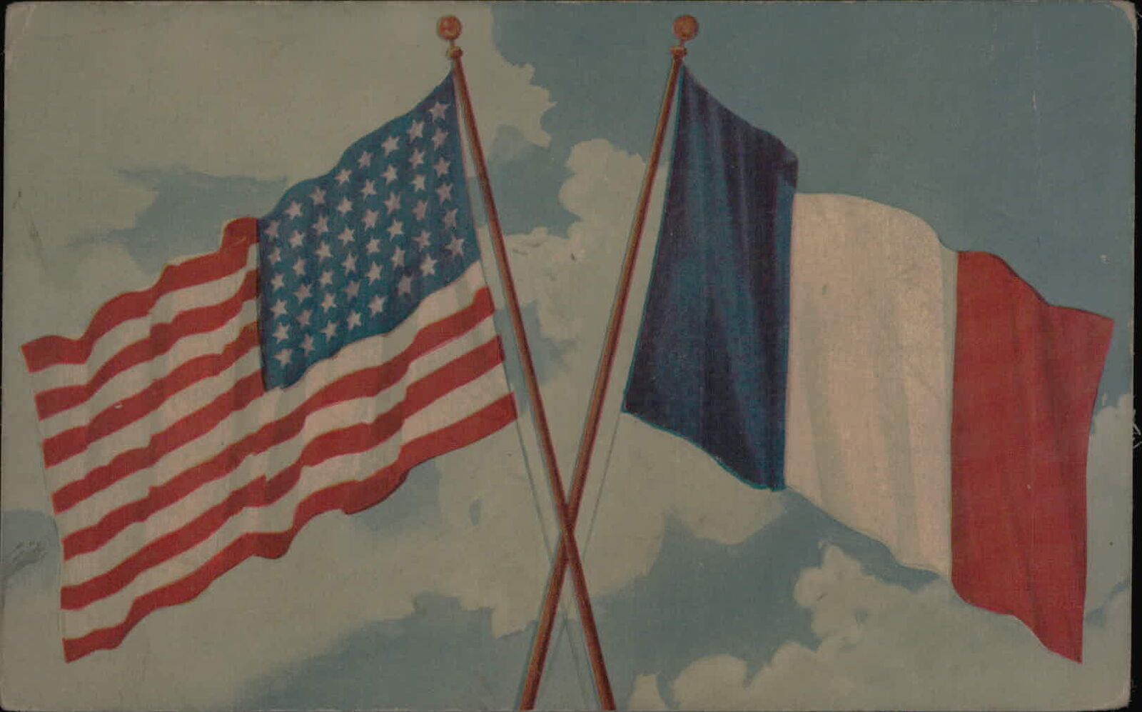 Postcard: US FRENCH FLAGS