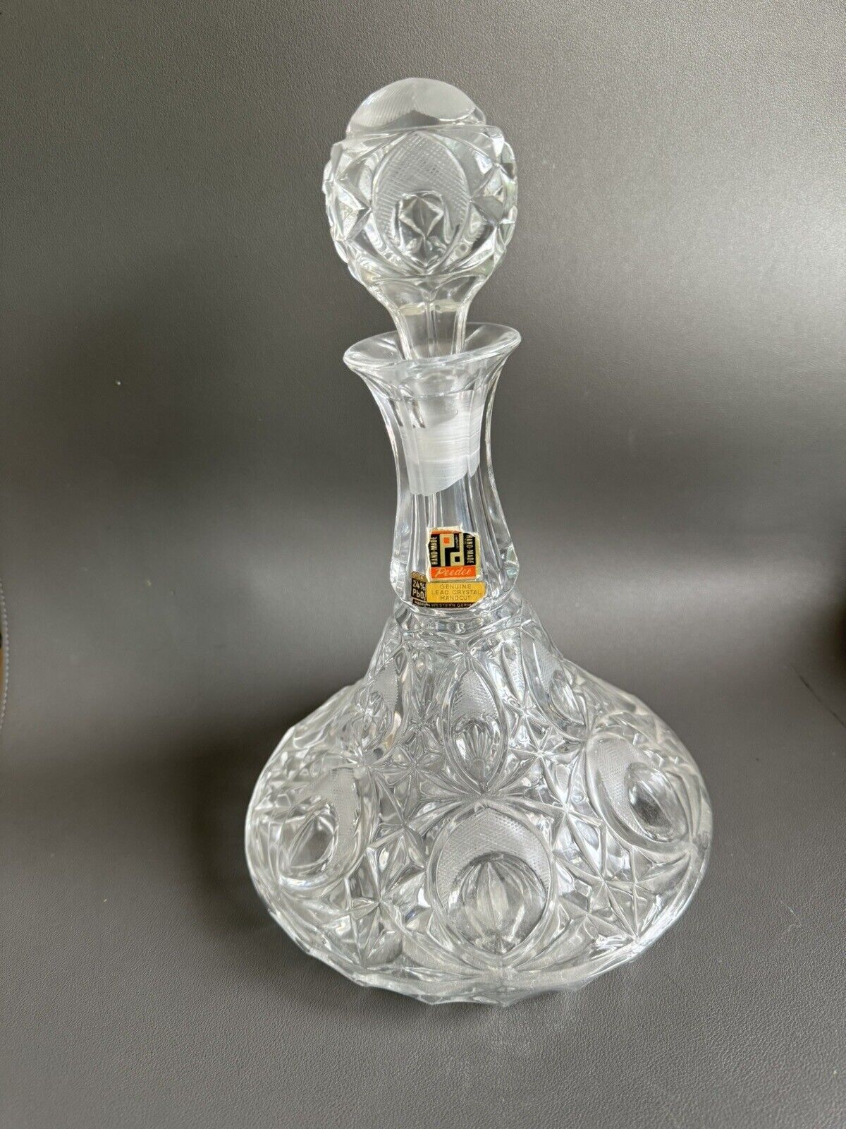 Vtg Etched Decanter Lead Crystal Peedee West Germany 1950’s Glass Ware RARE FIND