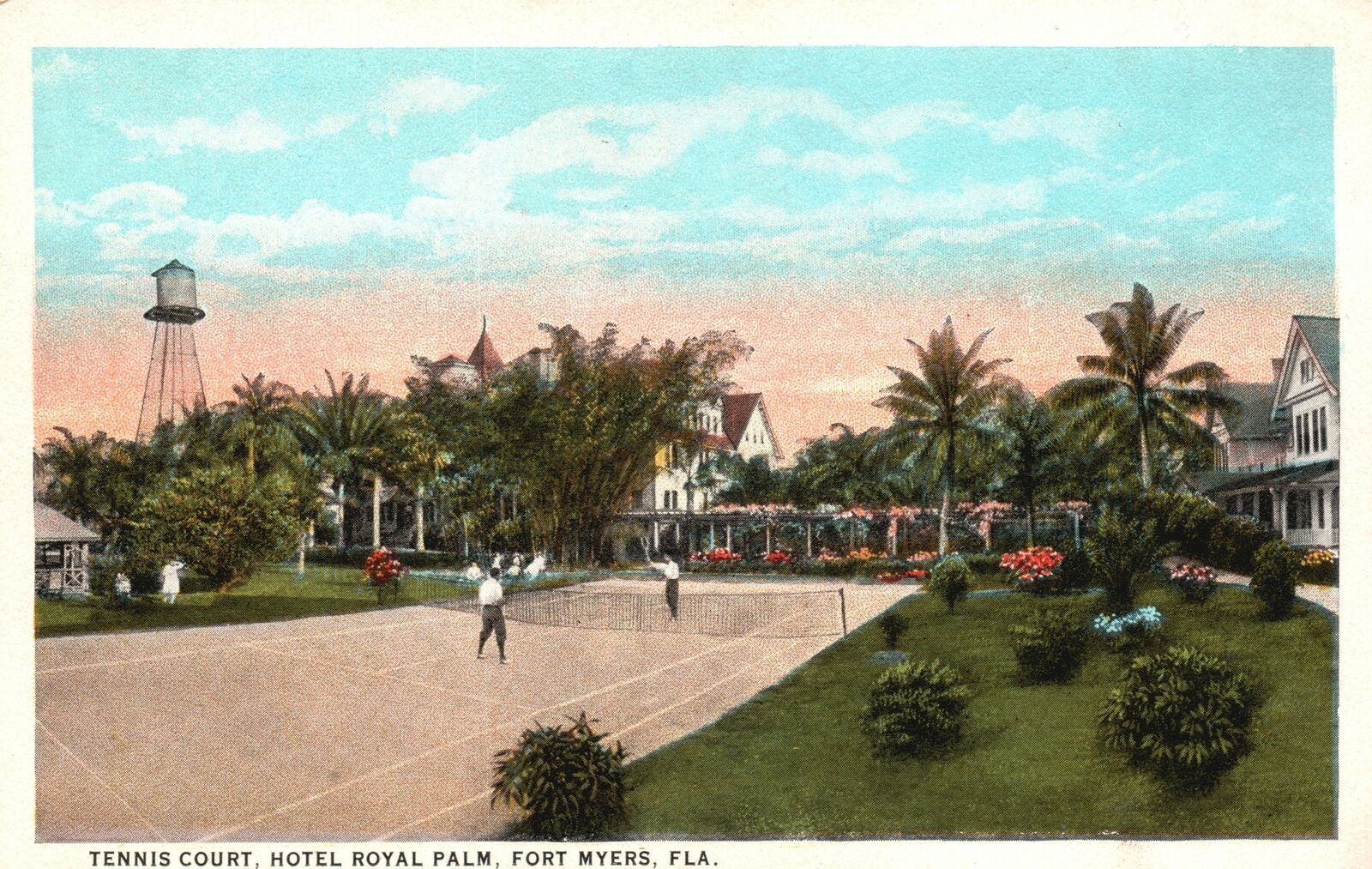 Vintage Postcard 1920's Tennis Court Hotel Royal Palm Fort Myers Florida FL