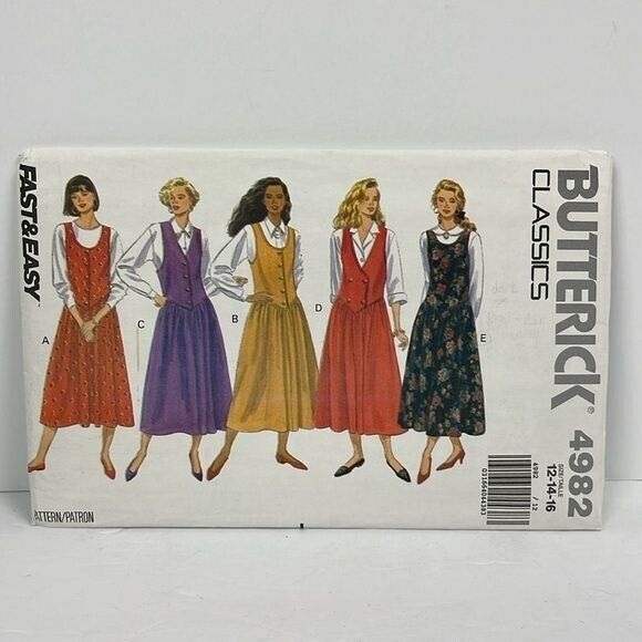 Vtg 1990 Butterick Dress Pattern 4982 UNCUT Women\'s Sizes 12-16 sewing modest