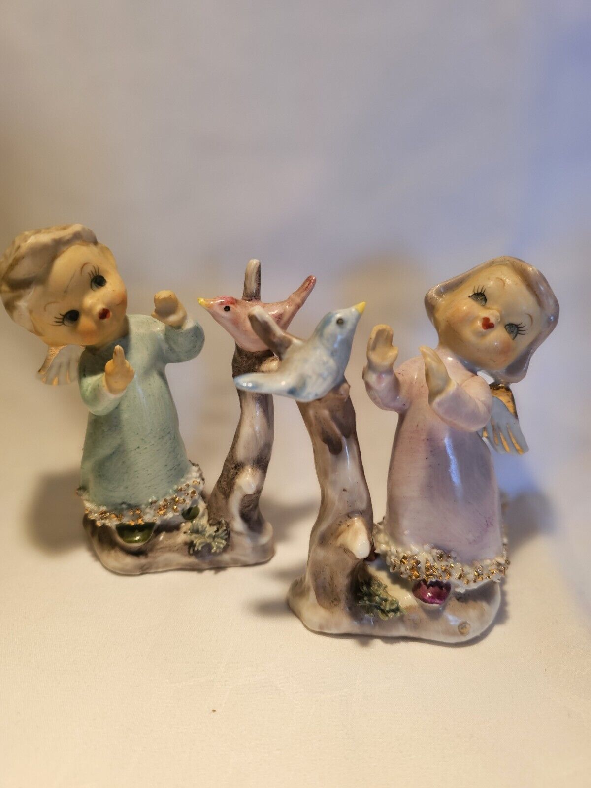 Vintage Rare Angels Set Speghetti Figurines Hand Painted Japan