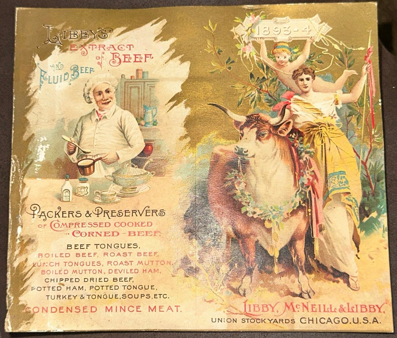 1893-94 Libby McNeill Extract Beef Calendar Graphic Victorian Trade Card (VTC)