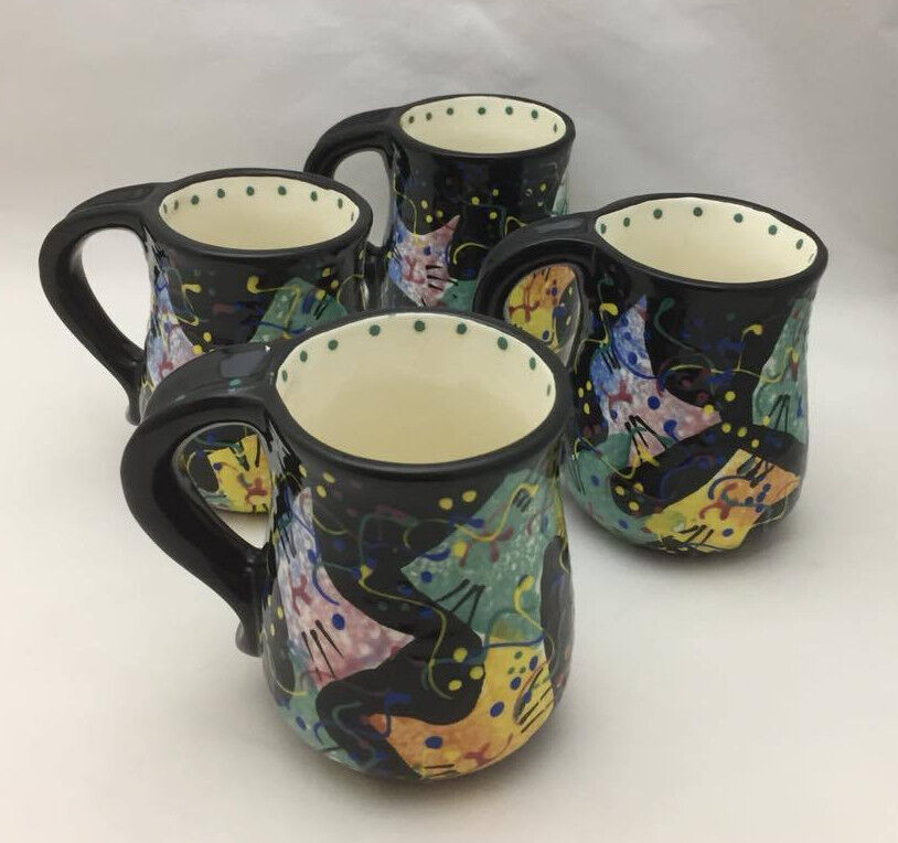 Sari Studio Ceramic Festive Large Cat Mugs (set of 4) - colorful ceramic