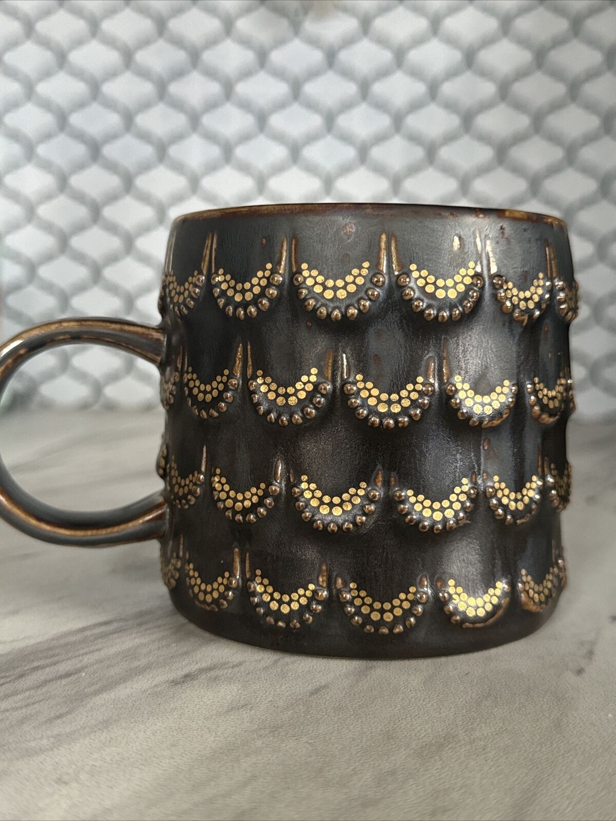 STARBUCKS - 2015 Anniversary Coffee Mug Mermaid Siren 3D Gold Scales 10 fl oz