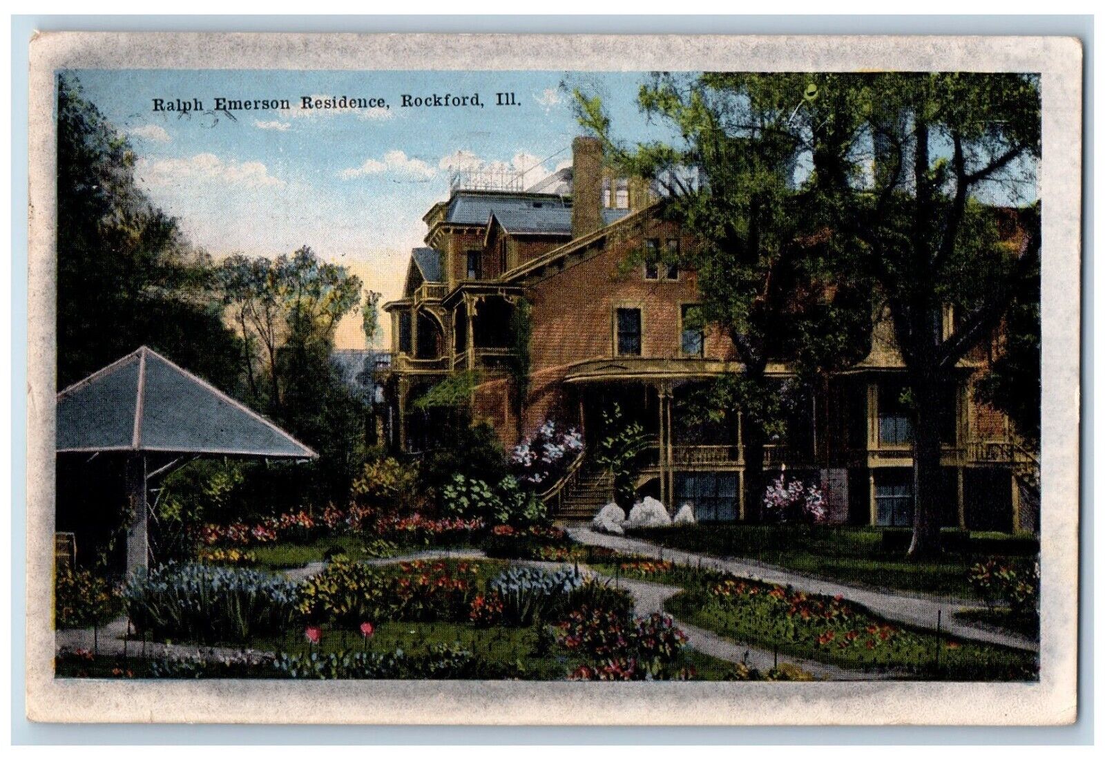 Rockford Illinois IL Postcard Ralph Emerson Residence House 1916 Posted Antique