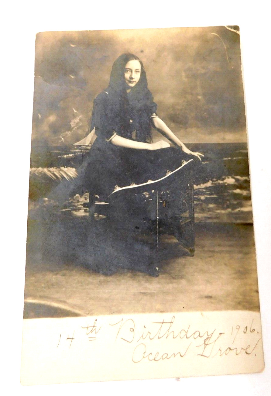 1906 REAL PHOTO POSTCARD, GIRL\'S 14TH BIRTHDAY, OCEAN GROVE