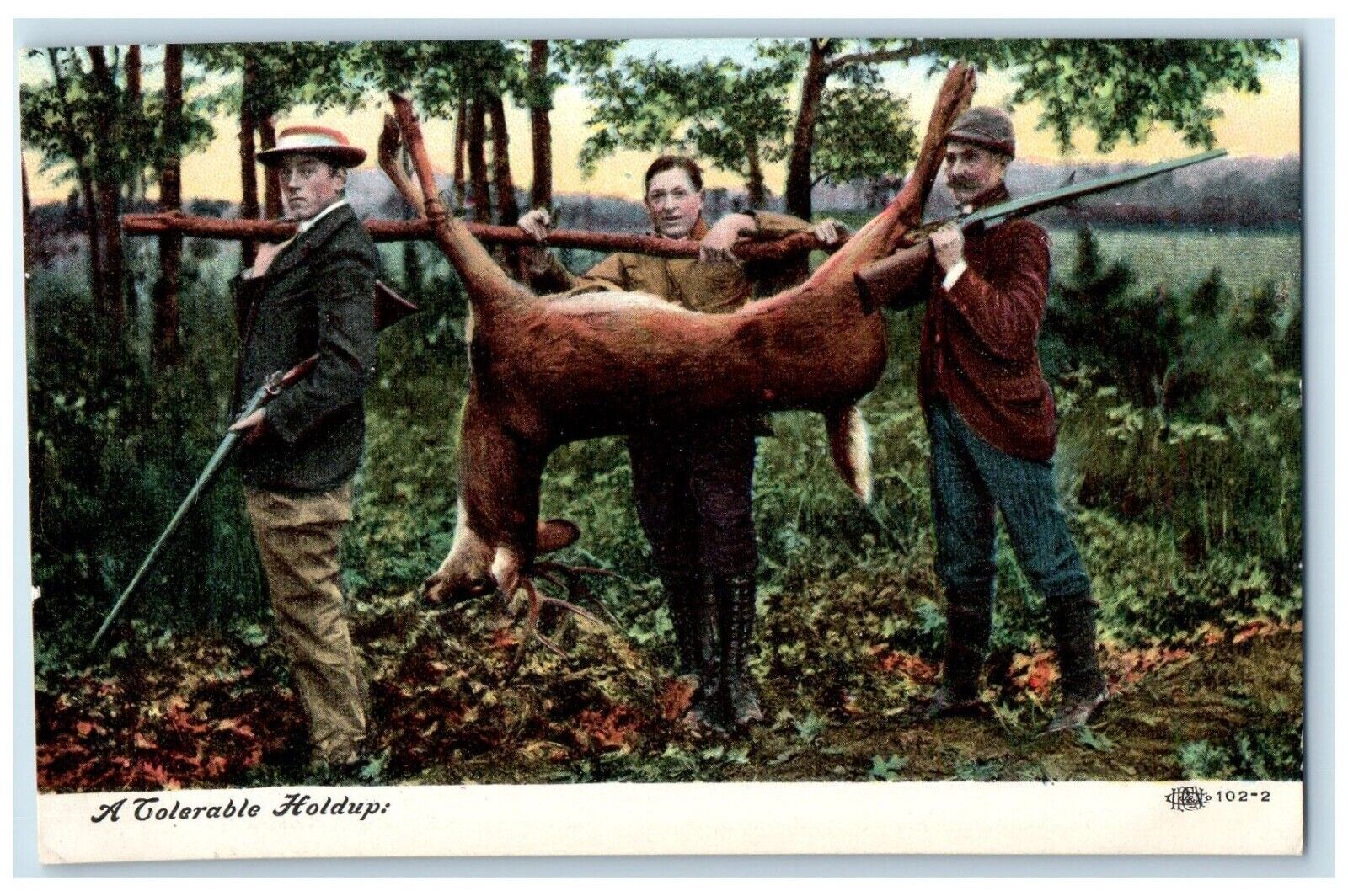 c1910\'s Deer Hunting Party A Tolerable Holdup Unposted Antique Postcard