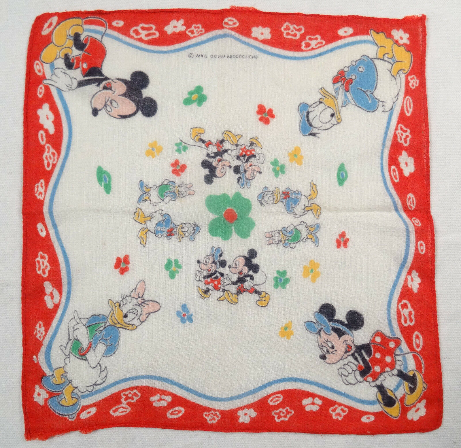 Disney Handkerchief Vintage Child\'s Mickey Minnie Mouse Donald Daisy Duck