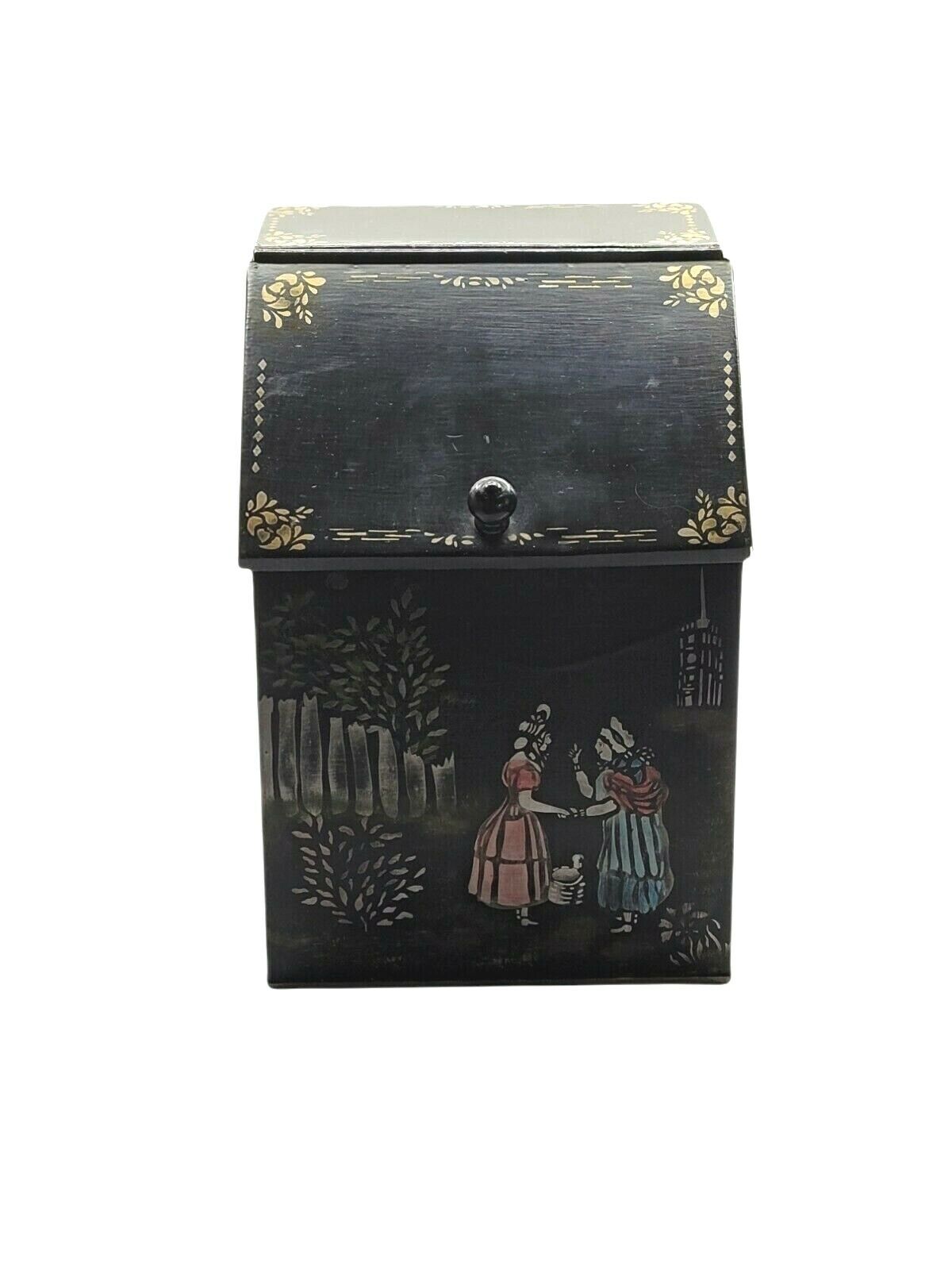 Vintage Black Metal Hand Painted Box With Exquisite art