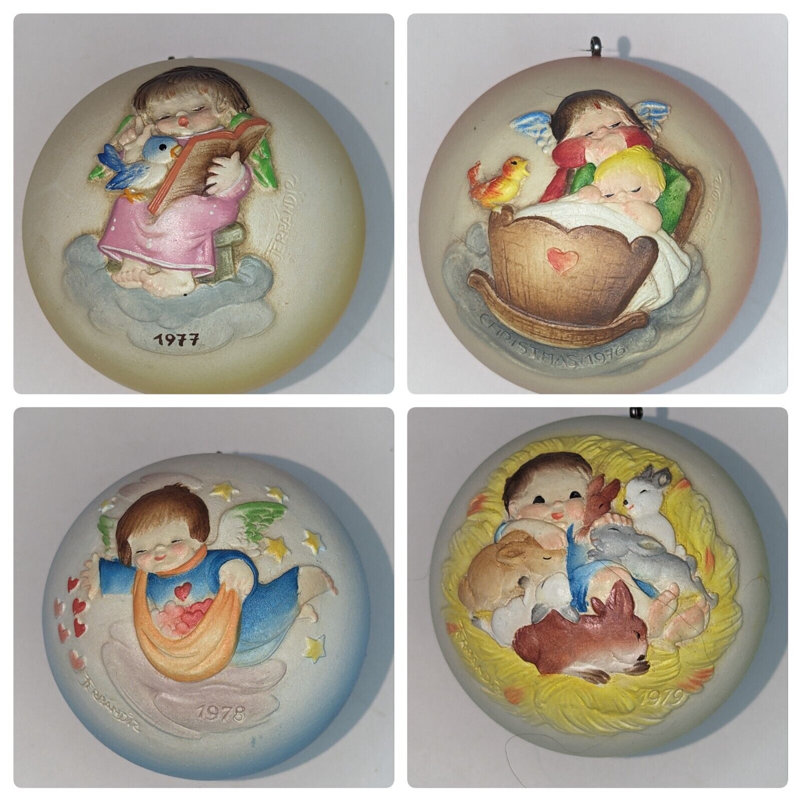 Lot of 4 ANRI Christmas Ornaments 1976 \'77 \'78 \'79 Jerrandie Hand Crafted  Italy