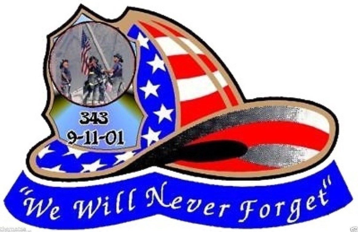 9-11-01 343 WE WILL NEVER FORGET FIRE WTC BUMPER STICKER DECAL MADE IN USA