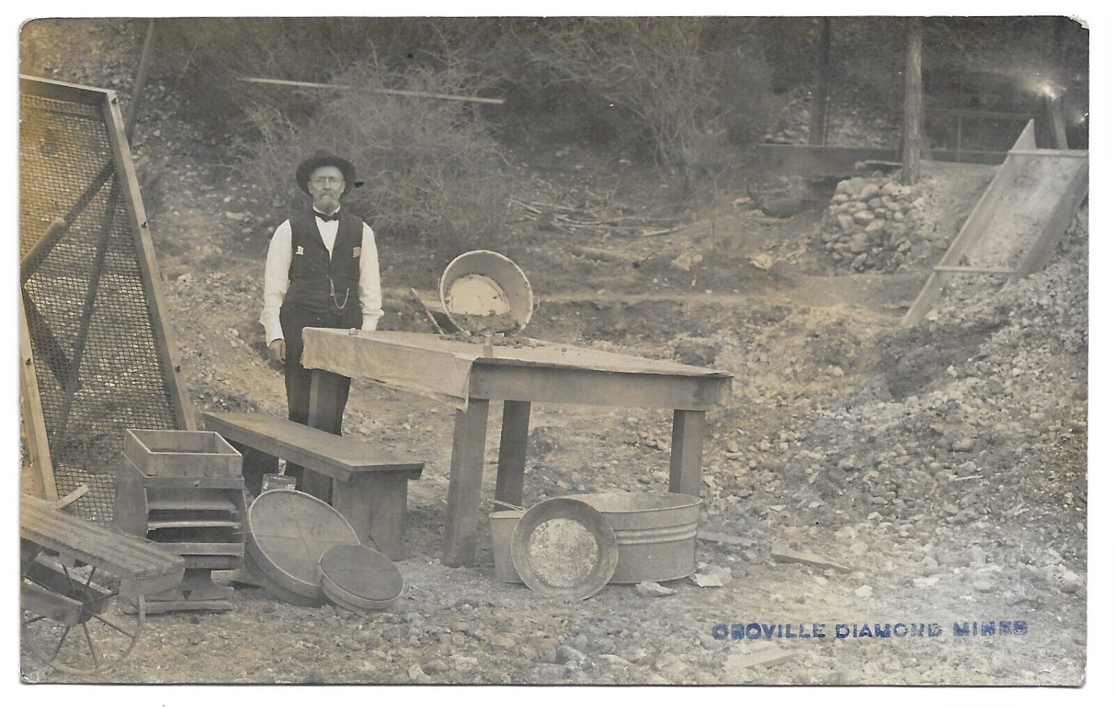 Diamond Mines At Oroville California, Antique RPPC Photo Postcard Great