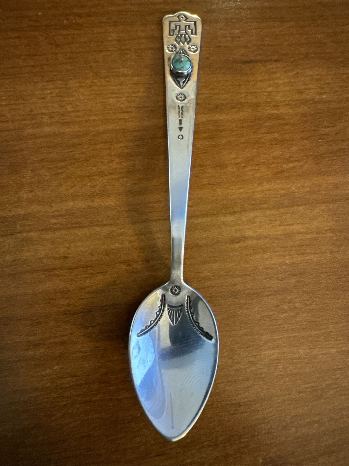Beautiful Vintage Solid Sterling Silver Navajo Indian Spoon Round Torquoise 