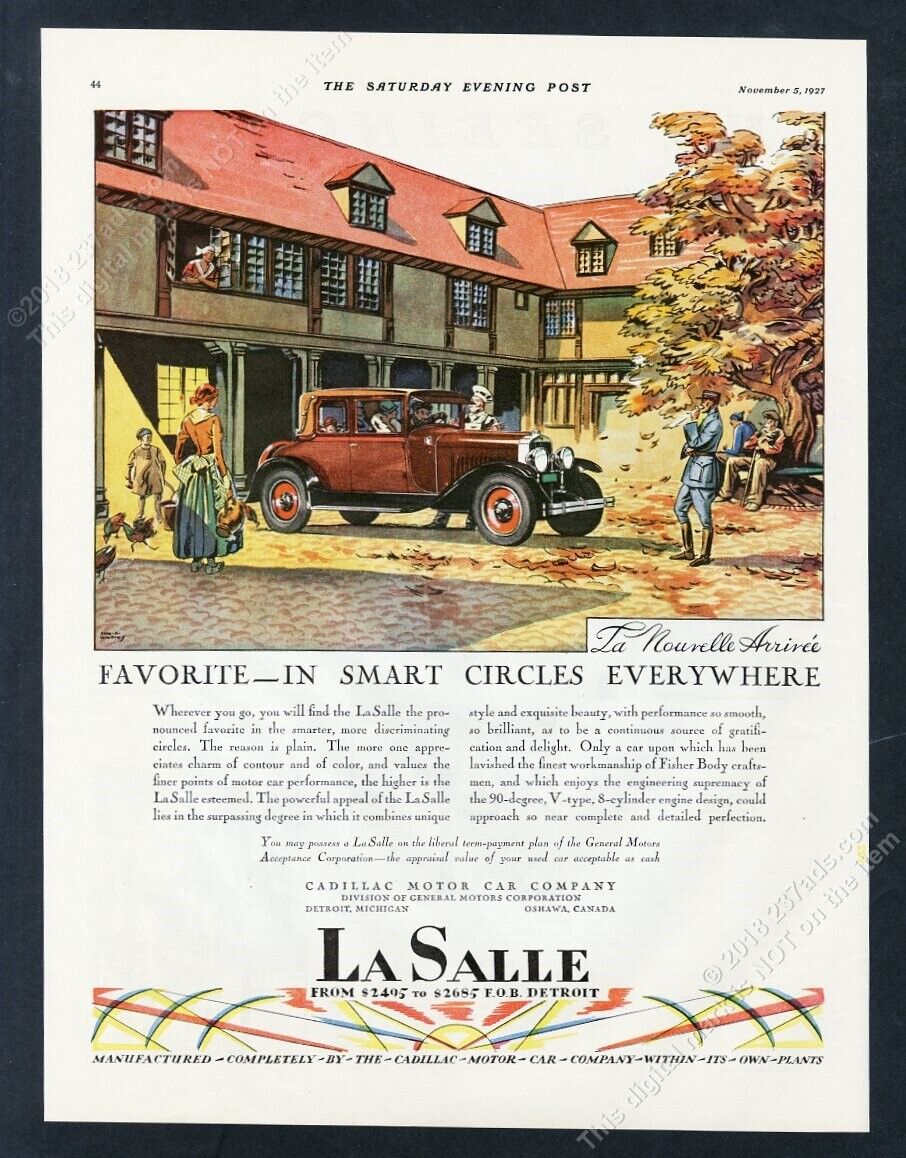 1927 Cadillac LaSalle cabriolet car color art vintage print ad
