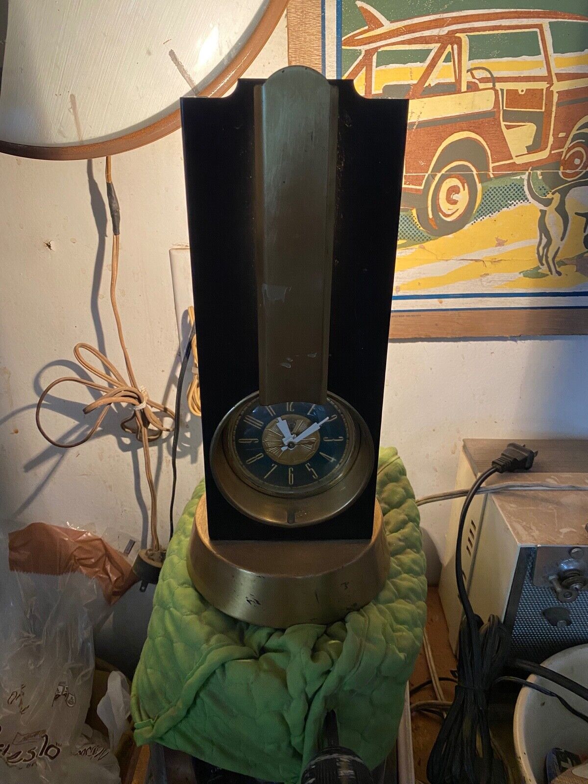 Stnola Lamps & Clock Art Deco Tower Lamp Gold Brass Tone Lanshire Clock 