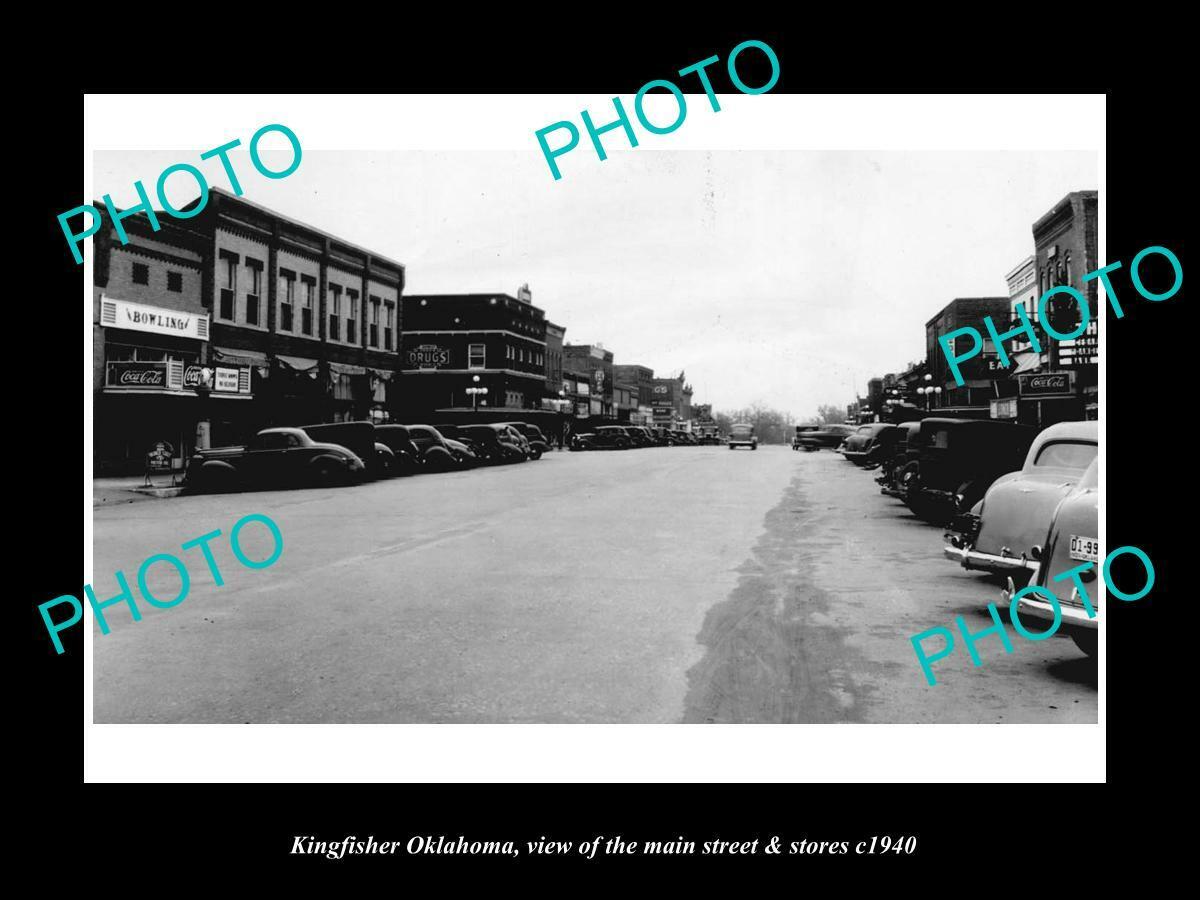 OLD 8x6 HISTORIC PHOTO OF KINGFISHER OKLAHOMA THE MAIN STREET & STORES c1940