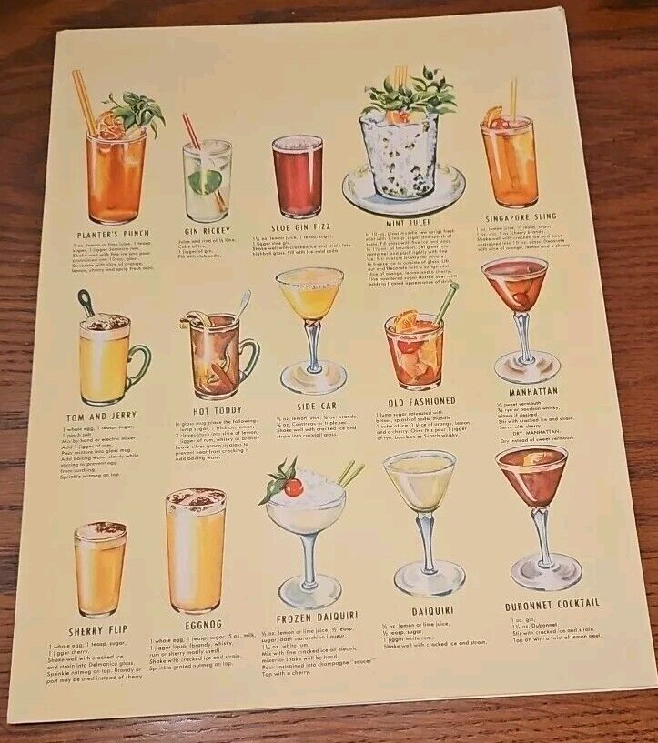 Vintage 1950s NYC Hotel Governor Clinton Room Service Menu Cocktail Recipes