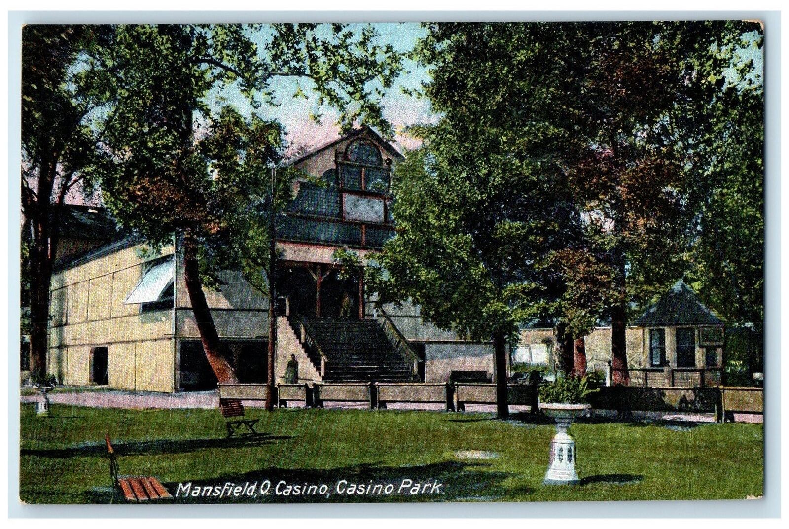 c1920\'s Casino Casino Park Trees Scene Mansfield Ohio OH Posted Vintage Postcard