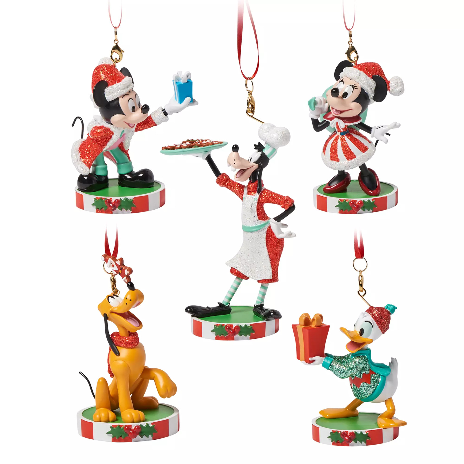 Disney Santa Mickey Mouse and Friends Sketchbook 5-Piece Ornament Set - New