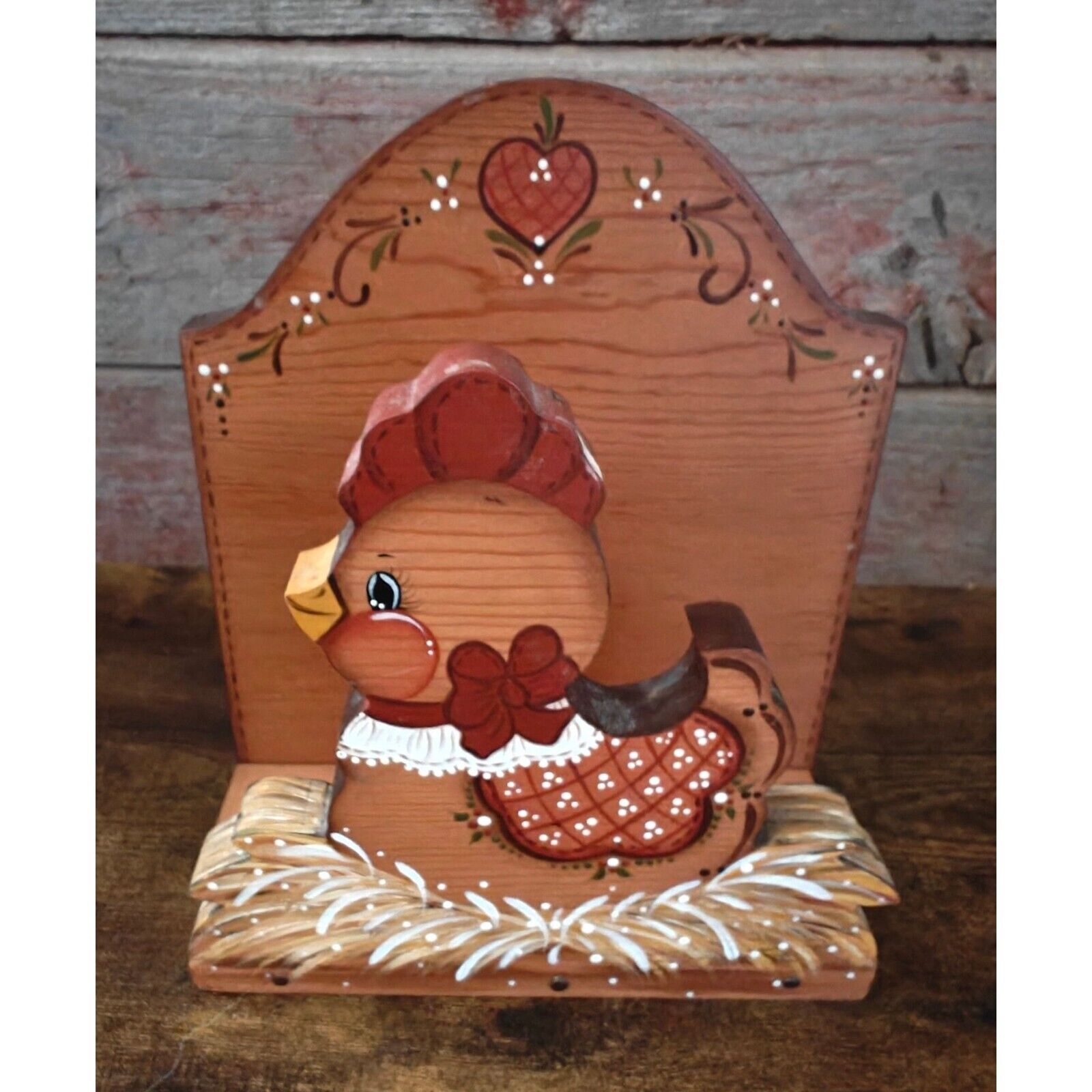 Vintage Kitschy Chicken Napkin Holder - Handcrafted Wood Rustic Farmhouse Decor