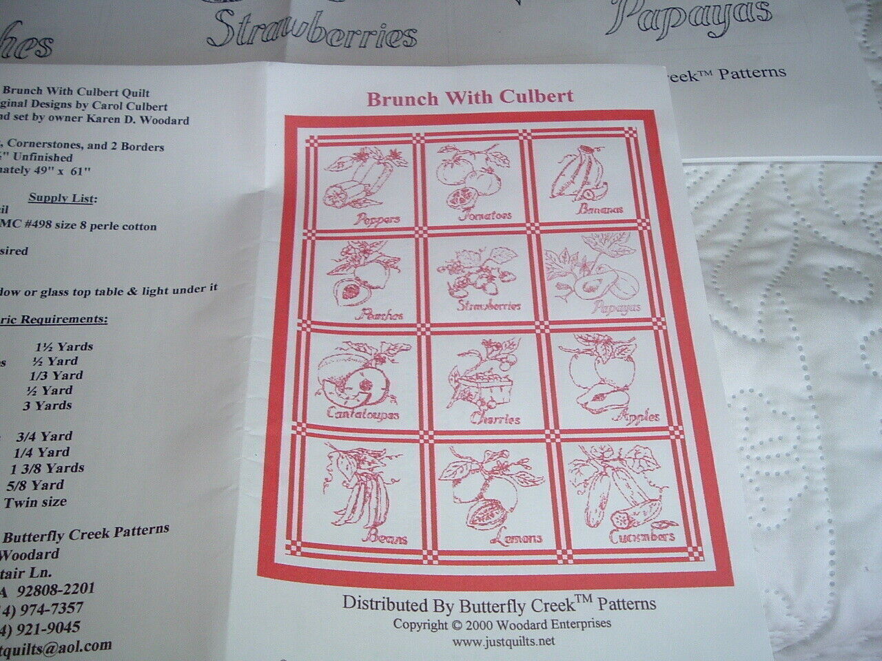 Vtg 2000\'s Redwork 12 Different Fruit Quilt Embroidery Patterns 40x61 Sweet #LD