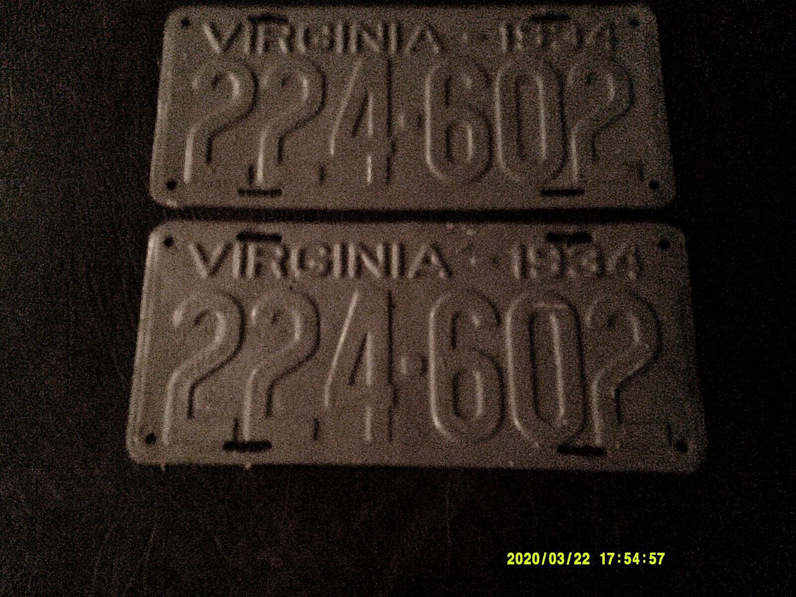 1934 Virginia License Plate Pair