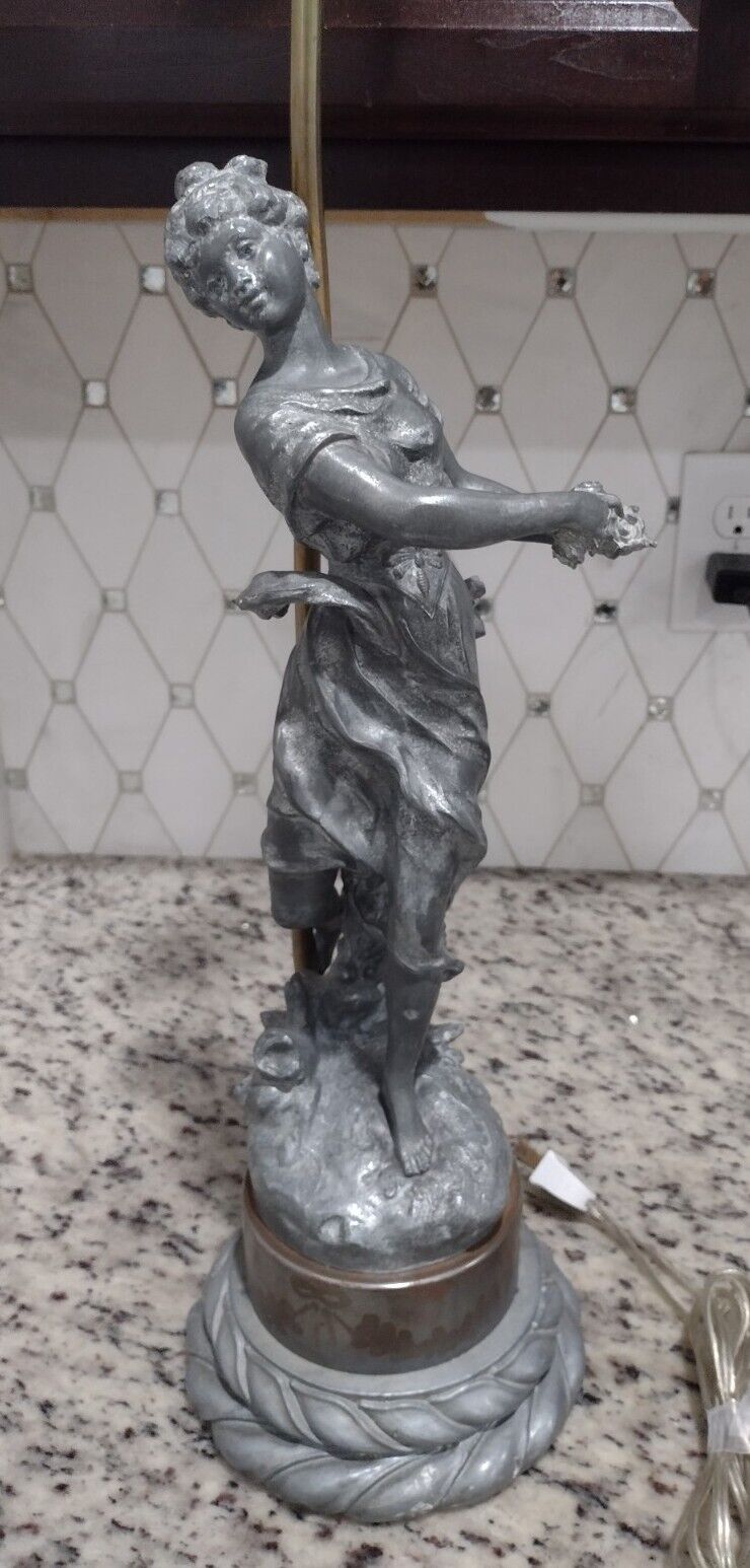 Vintage Auguste Moreau Spelter Figural Lamp Woman Made In France