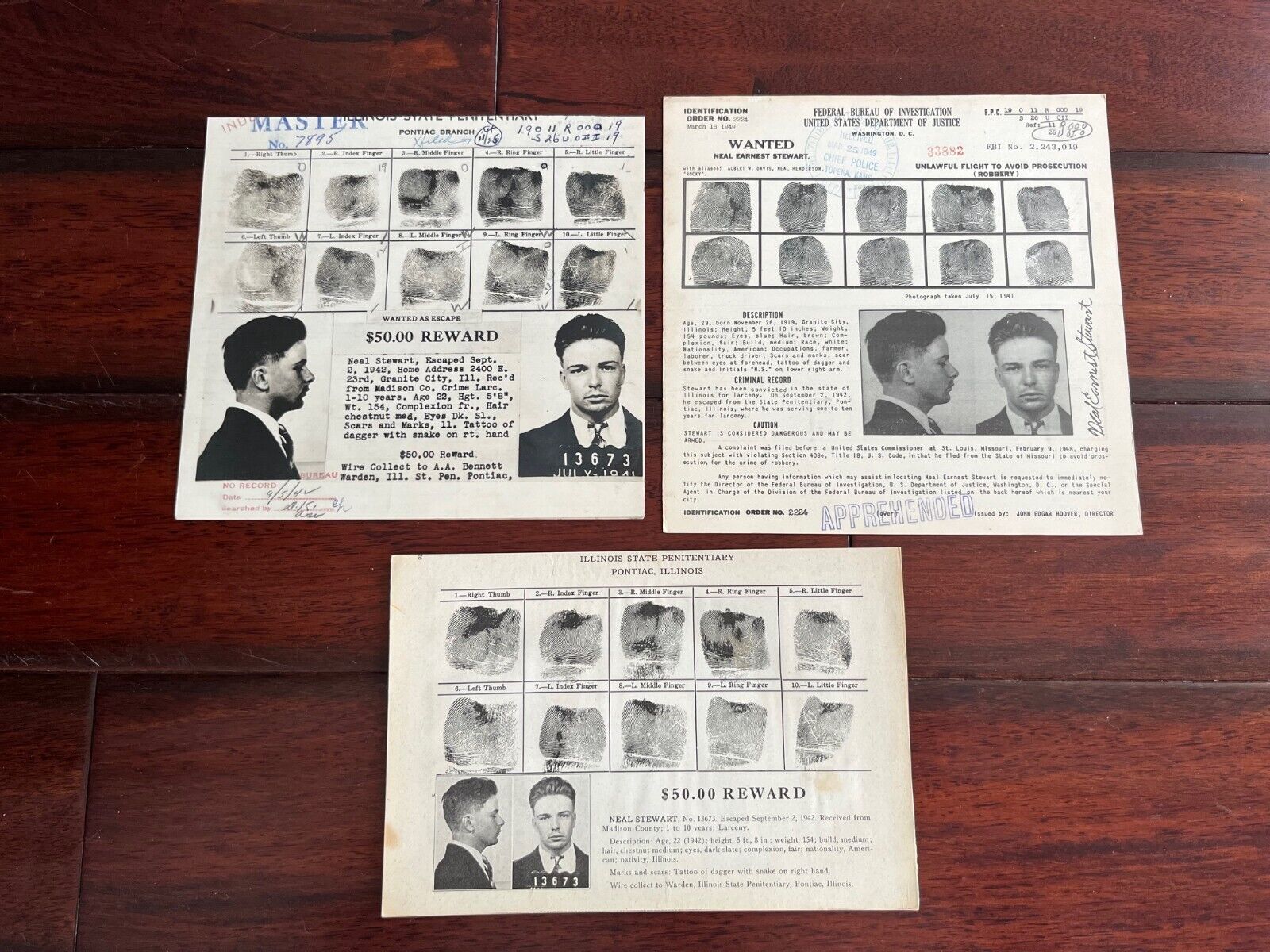 COMPLETE COLLECTION OF NOTORIOUS BANK ROBBER NEAL STEWART FBI WANTED POSTERS