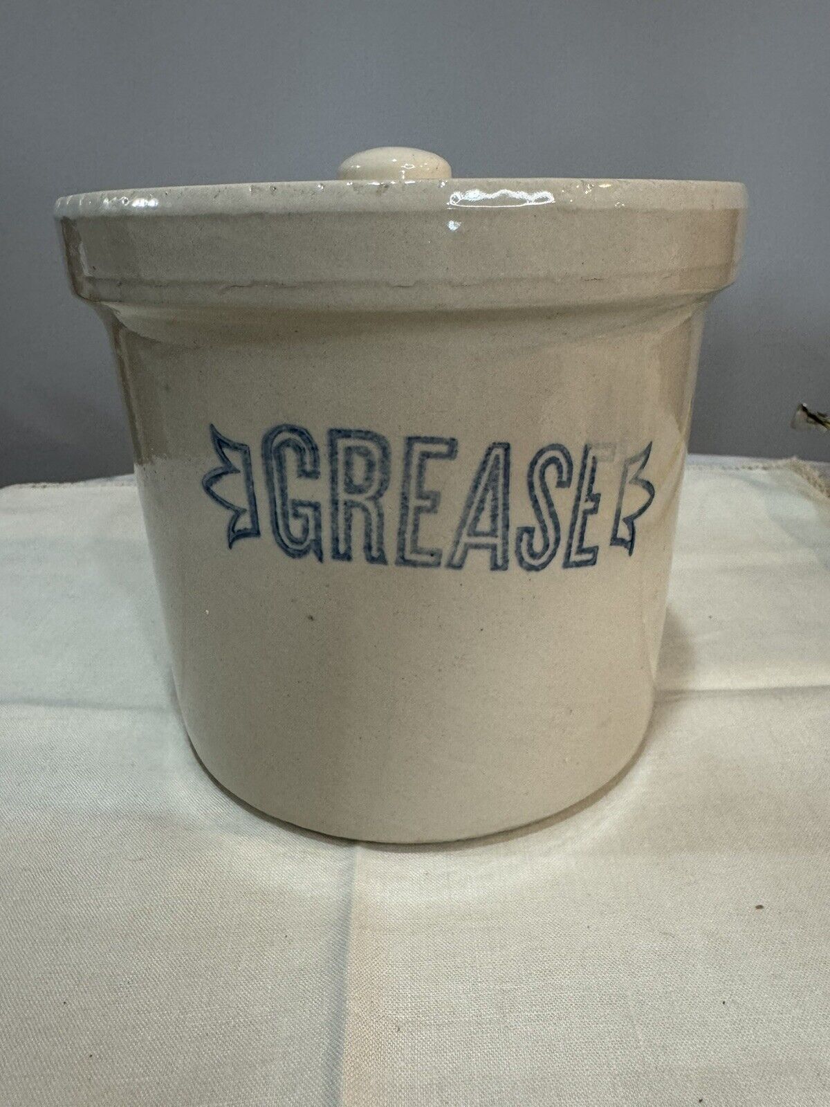 Vintage Glazed Stoneware Grease Crock With Lid Pottery