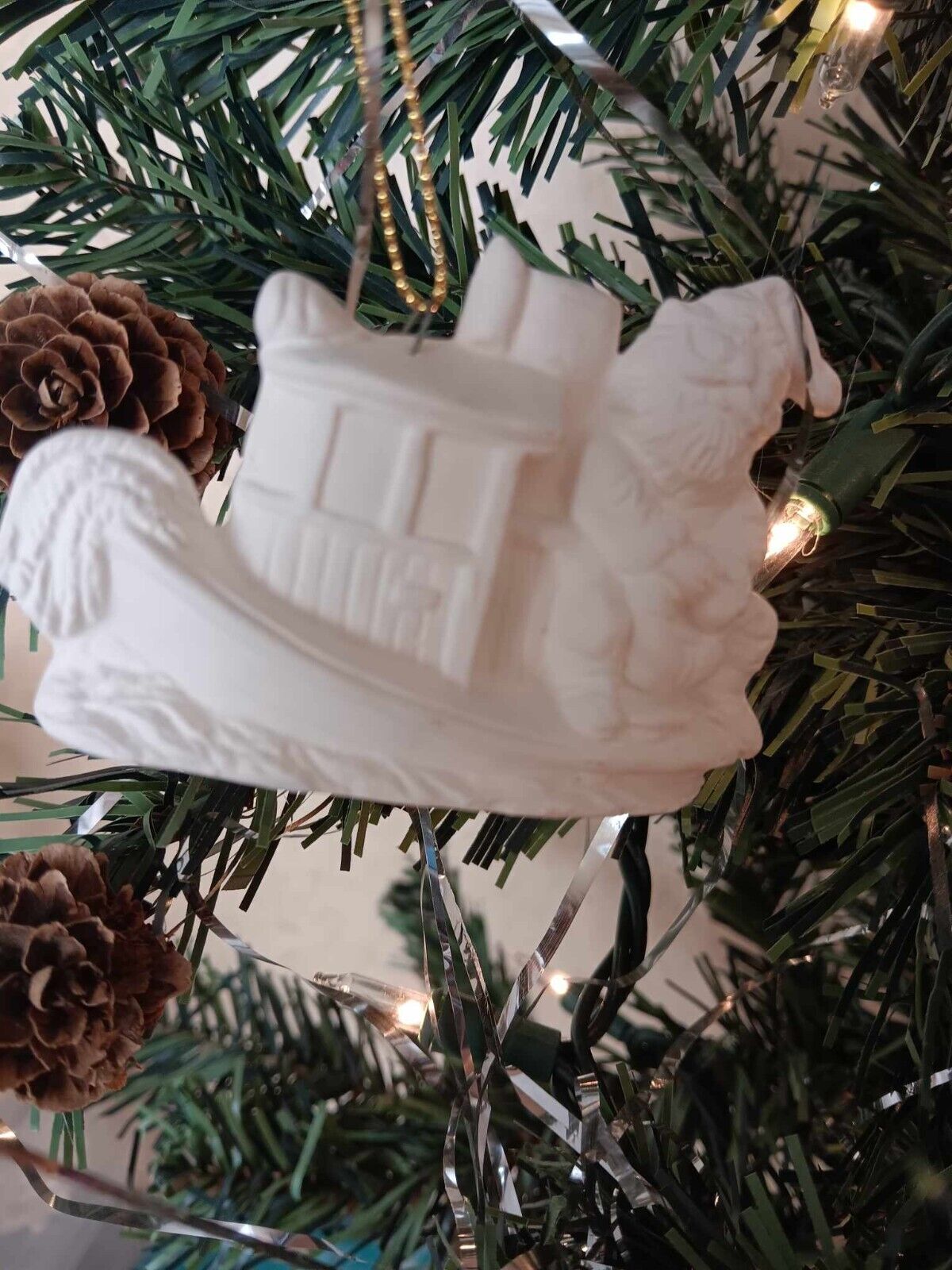 Santa on boat ceramic bisque-ready to paint- Christmas ornament S 362