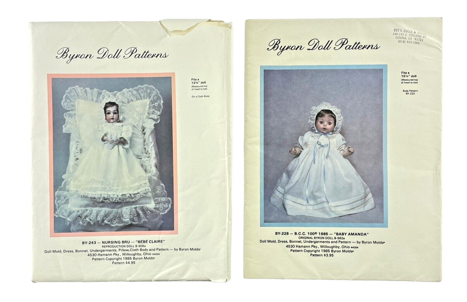 Byron\'s Doll Clothing PATTERNS Lot of 2 Nursing Bru 243 and Baby Amanda 562