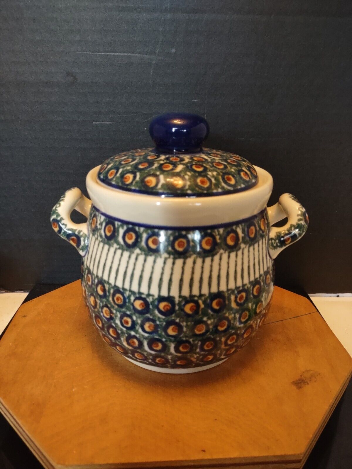 Vintage Polish Pottery Handled Canister Hand Painted Made In Poland  Beautiful 