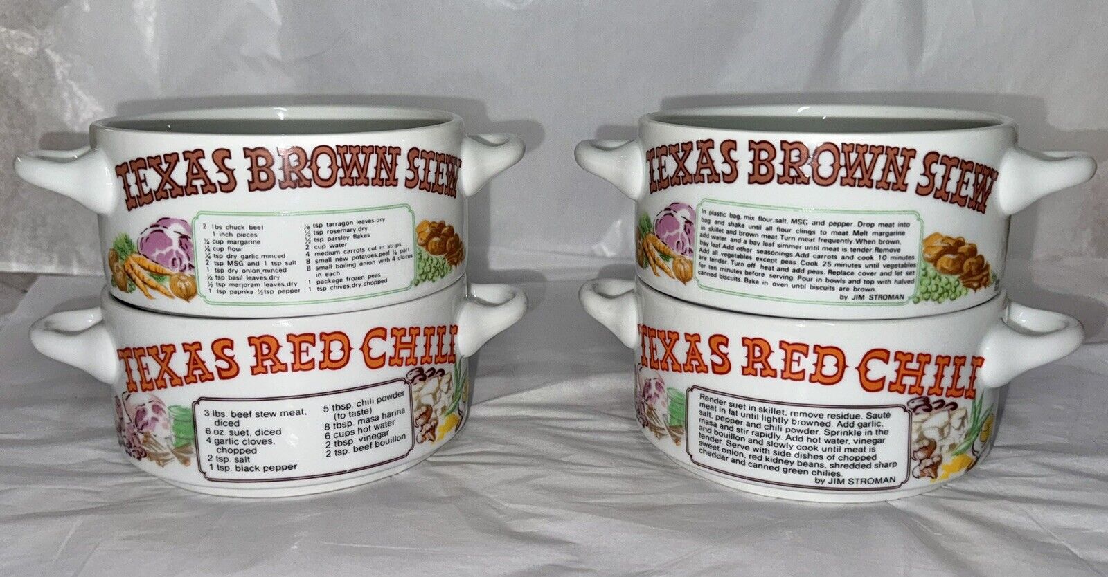 LOT-4 Vintage 1981 Texas Recipe Bowls Ljungberg Collection New Orleans