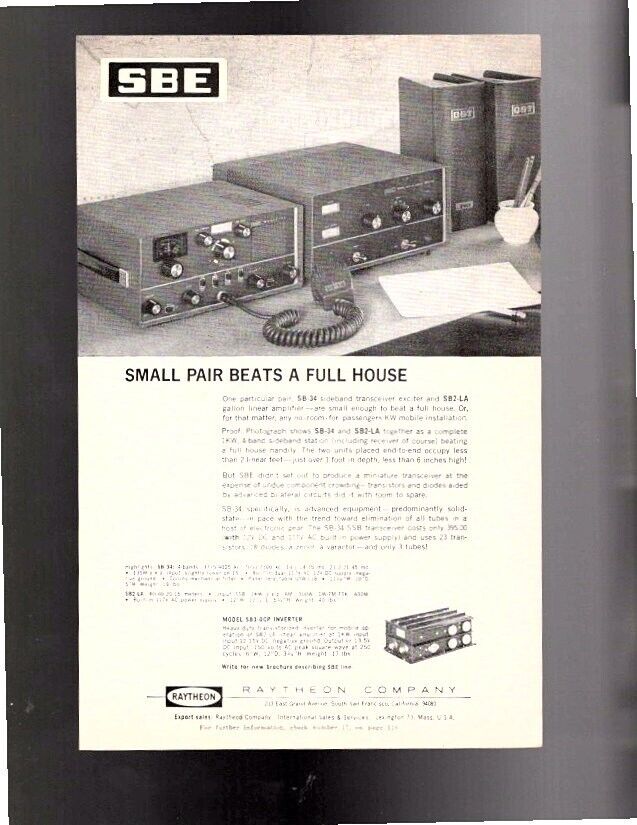 1966 Electronic Ad--REYTHEON COMPANY SBE 34 &SB2 LA--Free Shipping
