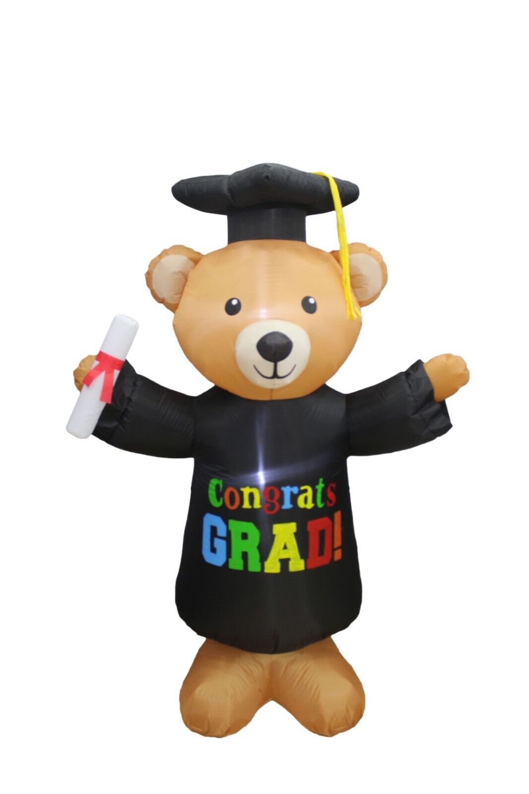 USED 6 Foot Inflatable Graduation Teddy Bear with Cap Gown Diploma Decoration