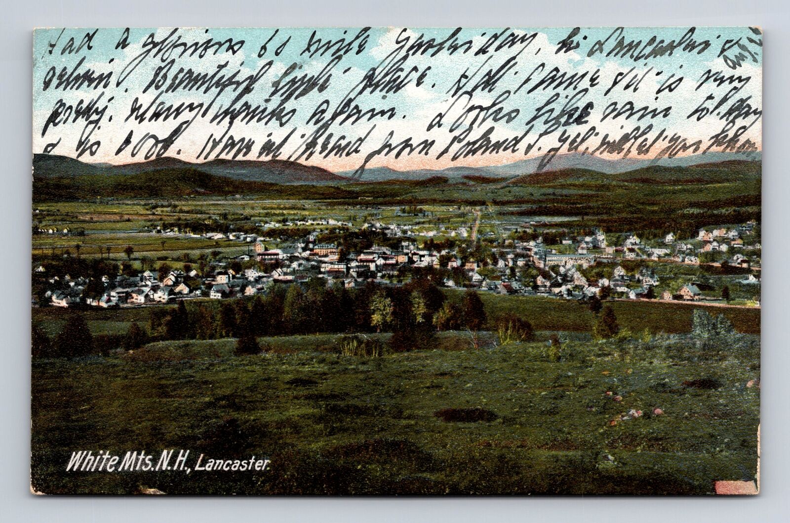 Lancaster NH-New Hampshire, Town view, White Mountains, Vintage c1906 Postcard