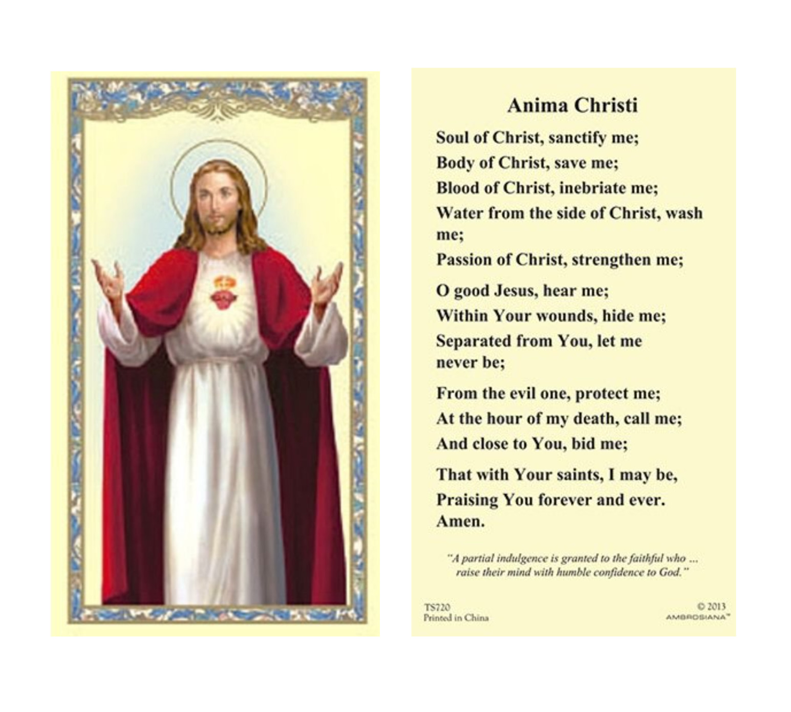 (2 copies of) Anima Christi Holy Prayer Card Catholic Christian