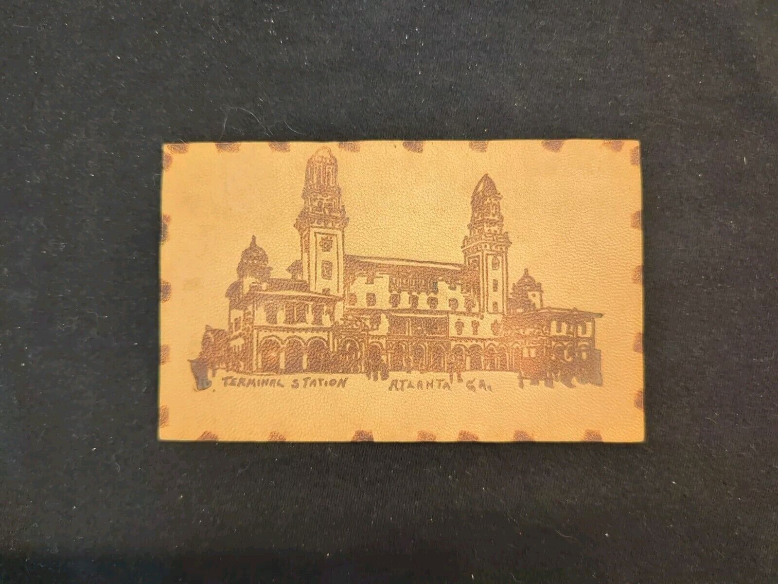 Vintage Leather Postcard Terminal Station Atlanta Georgia Unposted