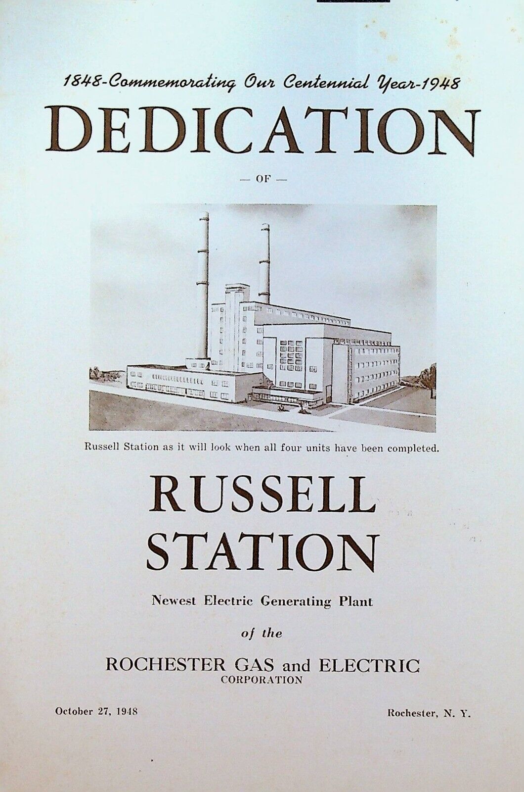 RGE Russell Station Dedication Program 1948 Rochester Gas & Electric
