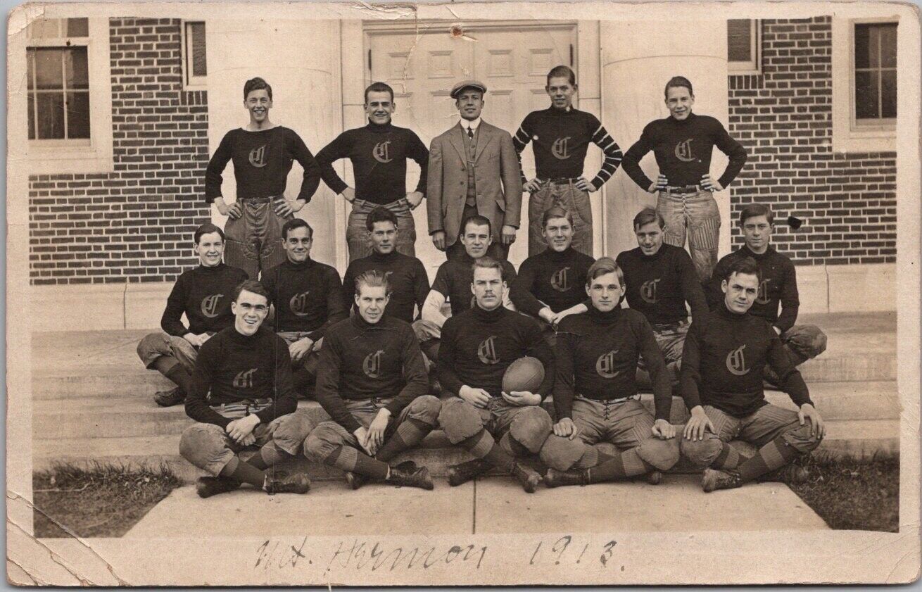 1913 MOUNT HERMON Massachusetts Postcard FOOTBALL TEAM Group Photo / 1913 Cancel