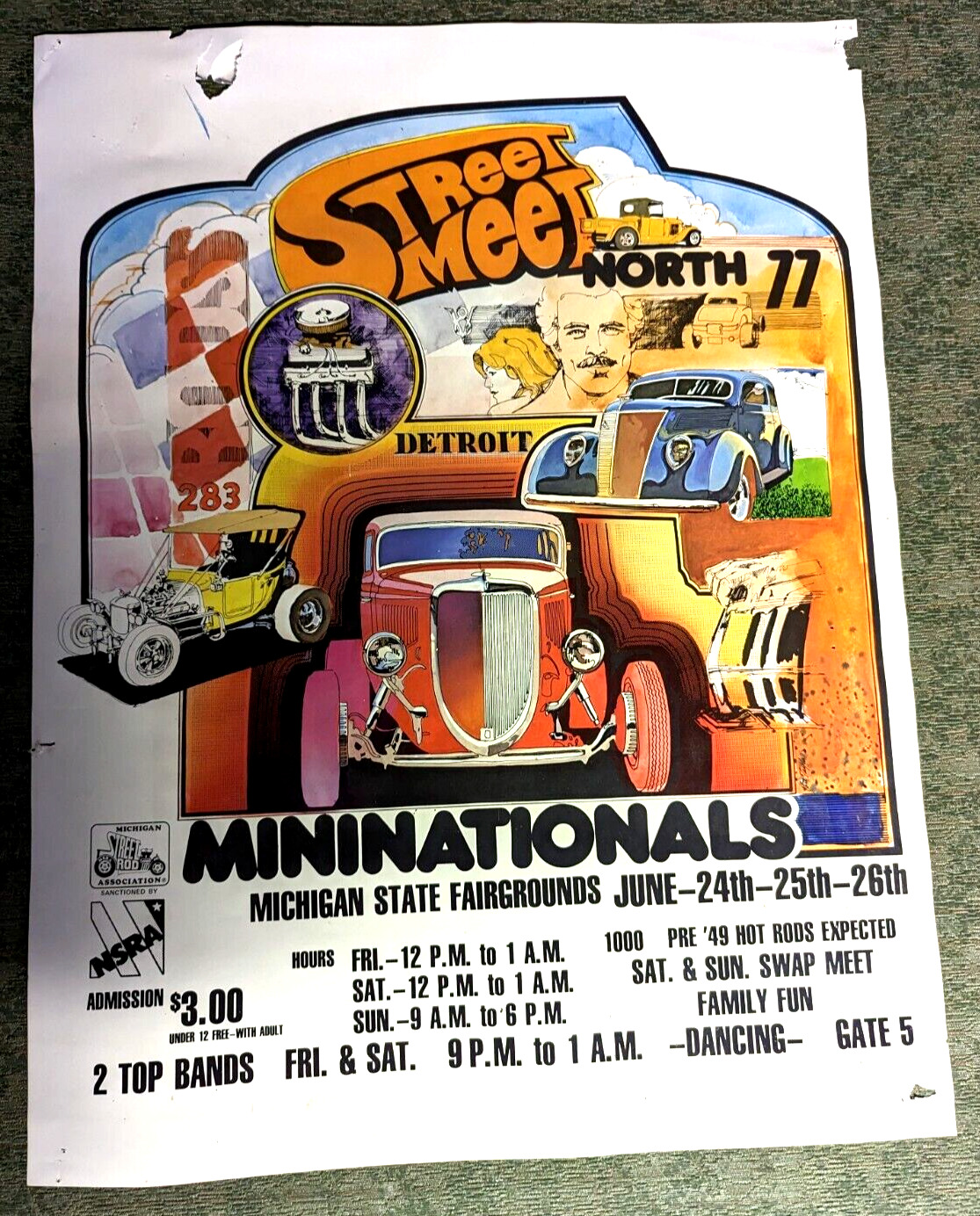 Vintage 1977 Street Meet Mini nationals Detroit Michigan State Fairground Poster