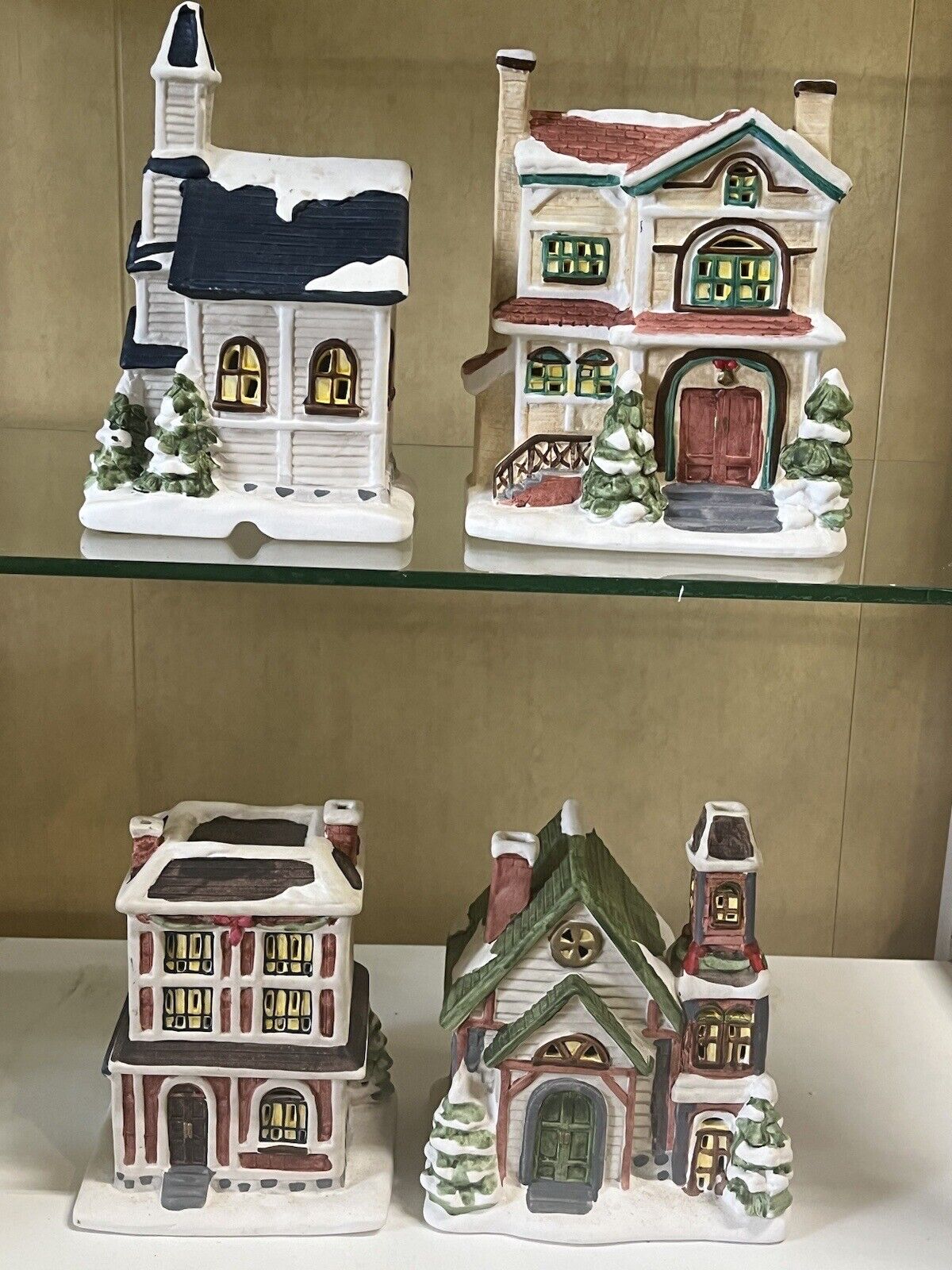 Kirklands Holiday Village Set  7” Ceramic Victorian Houses  Christmas Decor