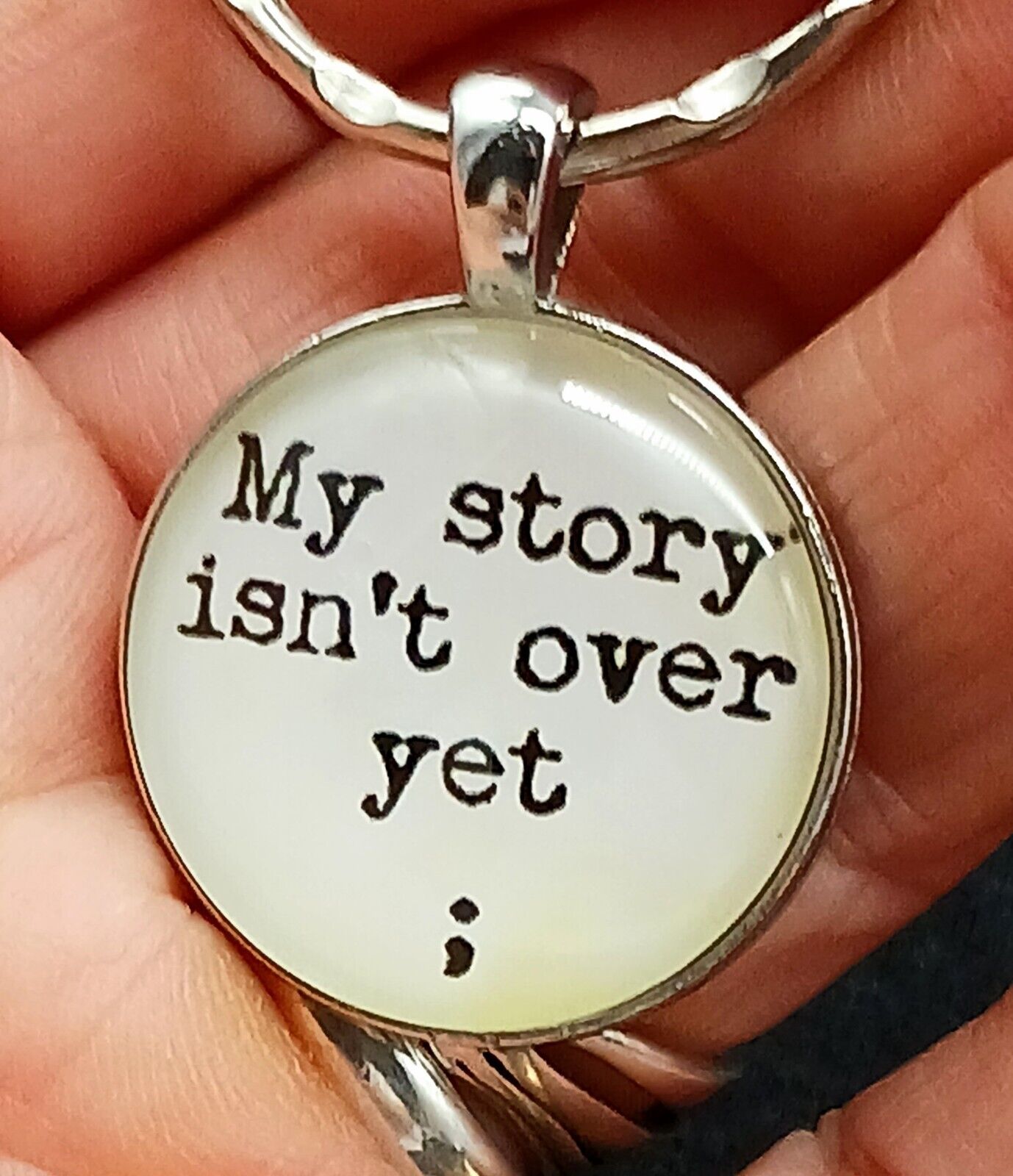 my story isn’t over yet ; Semicolon Silvery Key Ring Suicide Awareness Promise